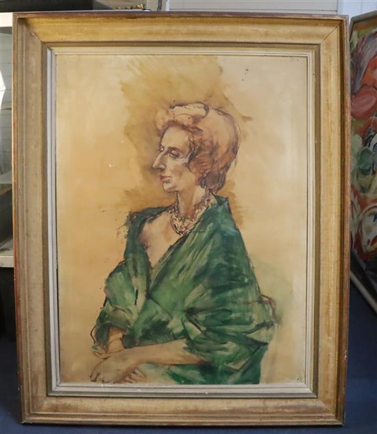 Derek Hill (1916-2000) Portrait of Violet Wyndham 39 x 30in.